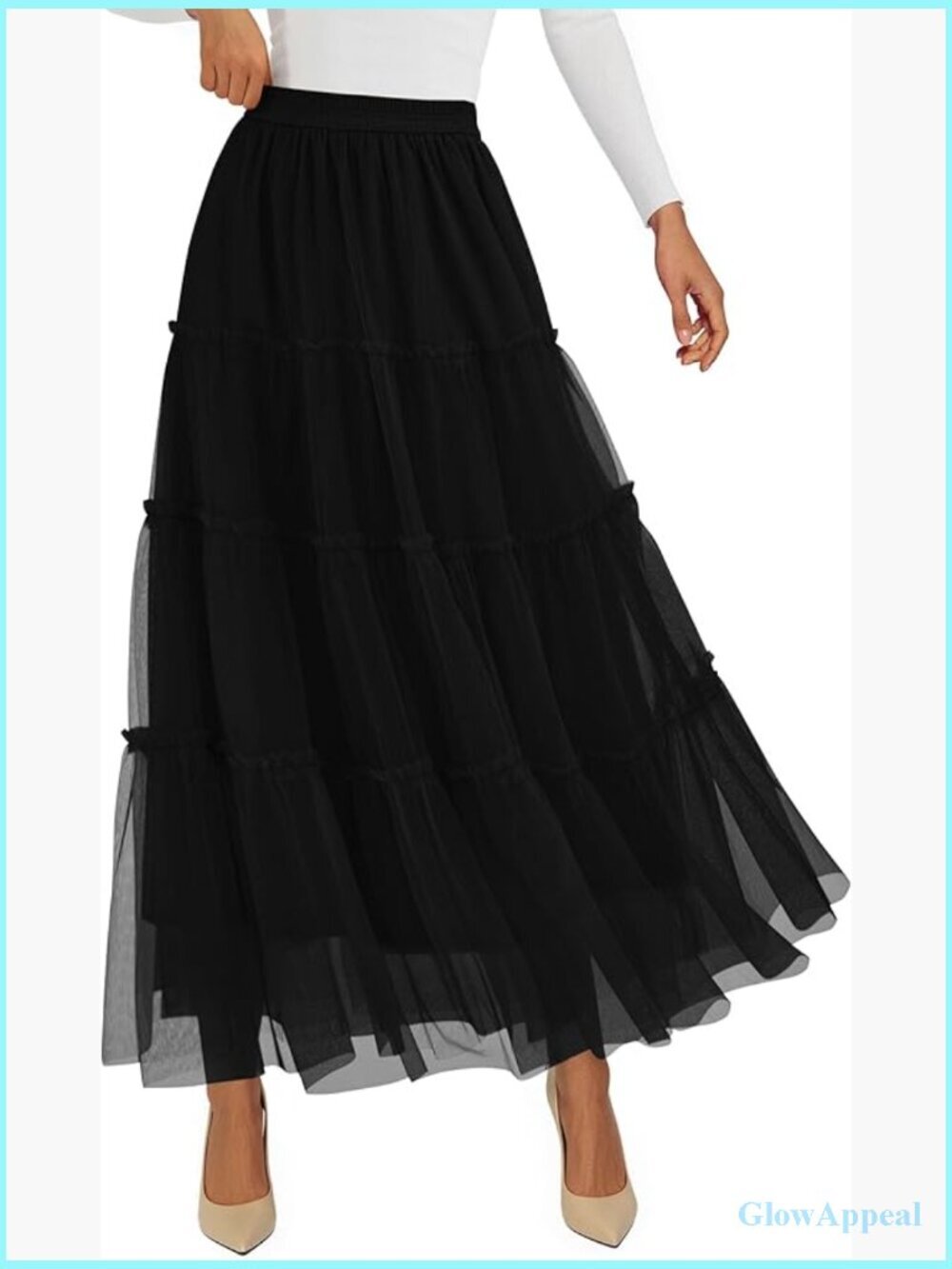 Tulle Maxi Skirt High Waist A-Line Flowy Tiered Casual Long Skirt